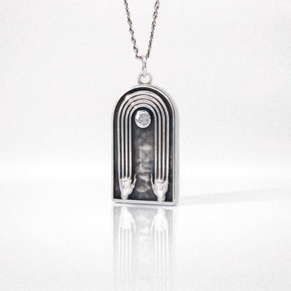 Solaque Crescent Hold handmade sterling silver Pendant jewellery against white background