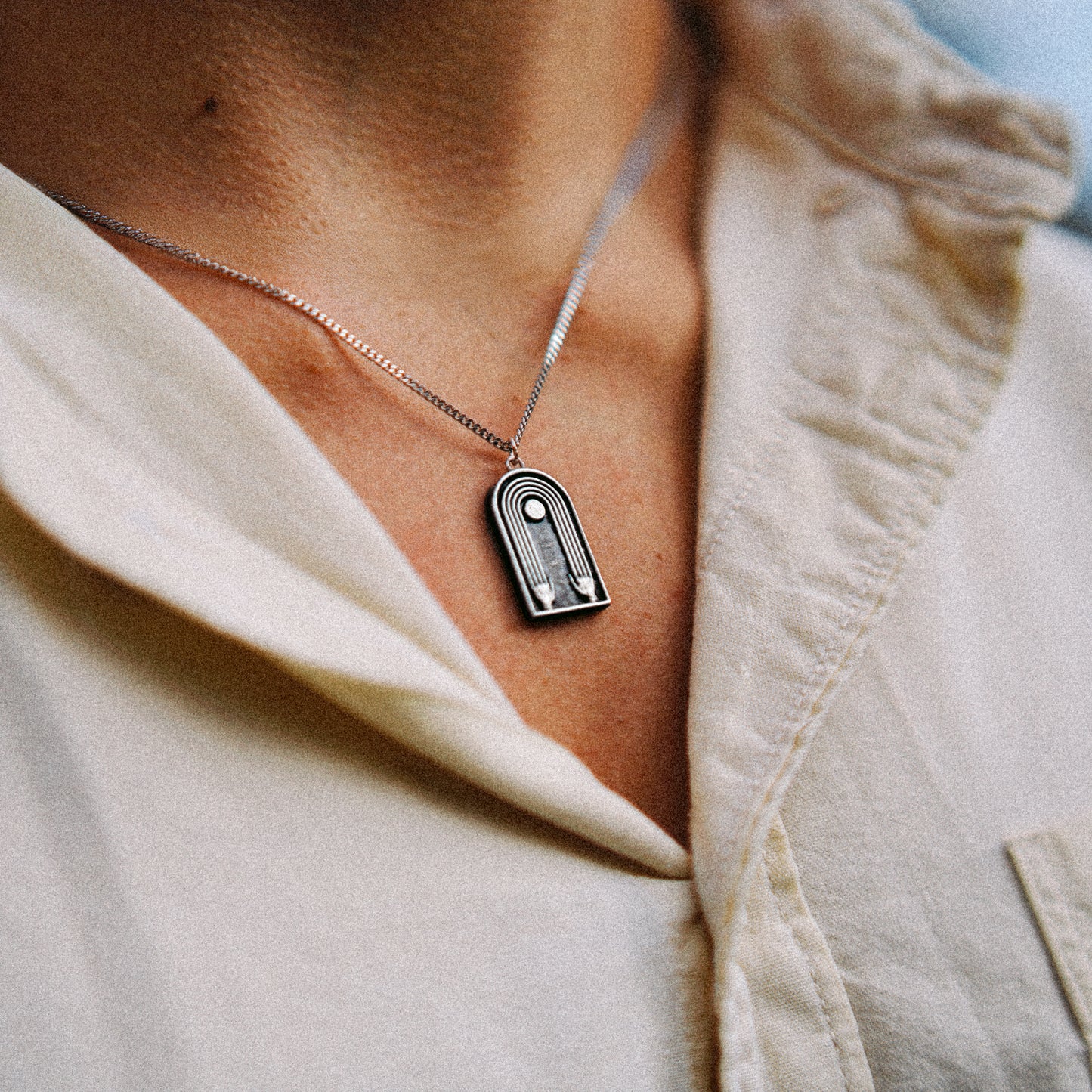 Solaque Crescent Hold handmade sterling silver pendant jewellery wearing around neck