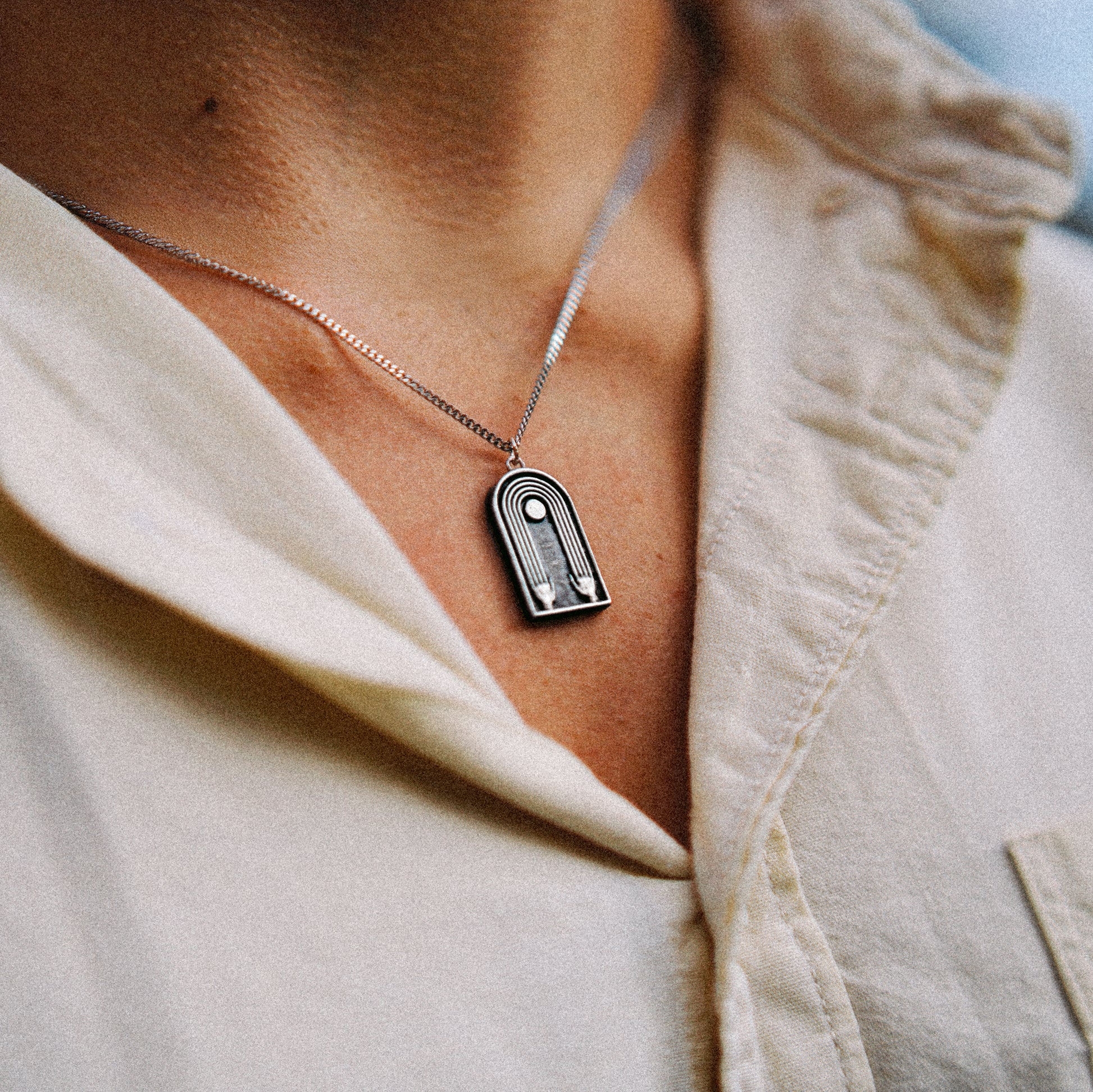 Solaque Crescent Hold handmade sterling silver pendant jewellery wearing around neck