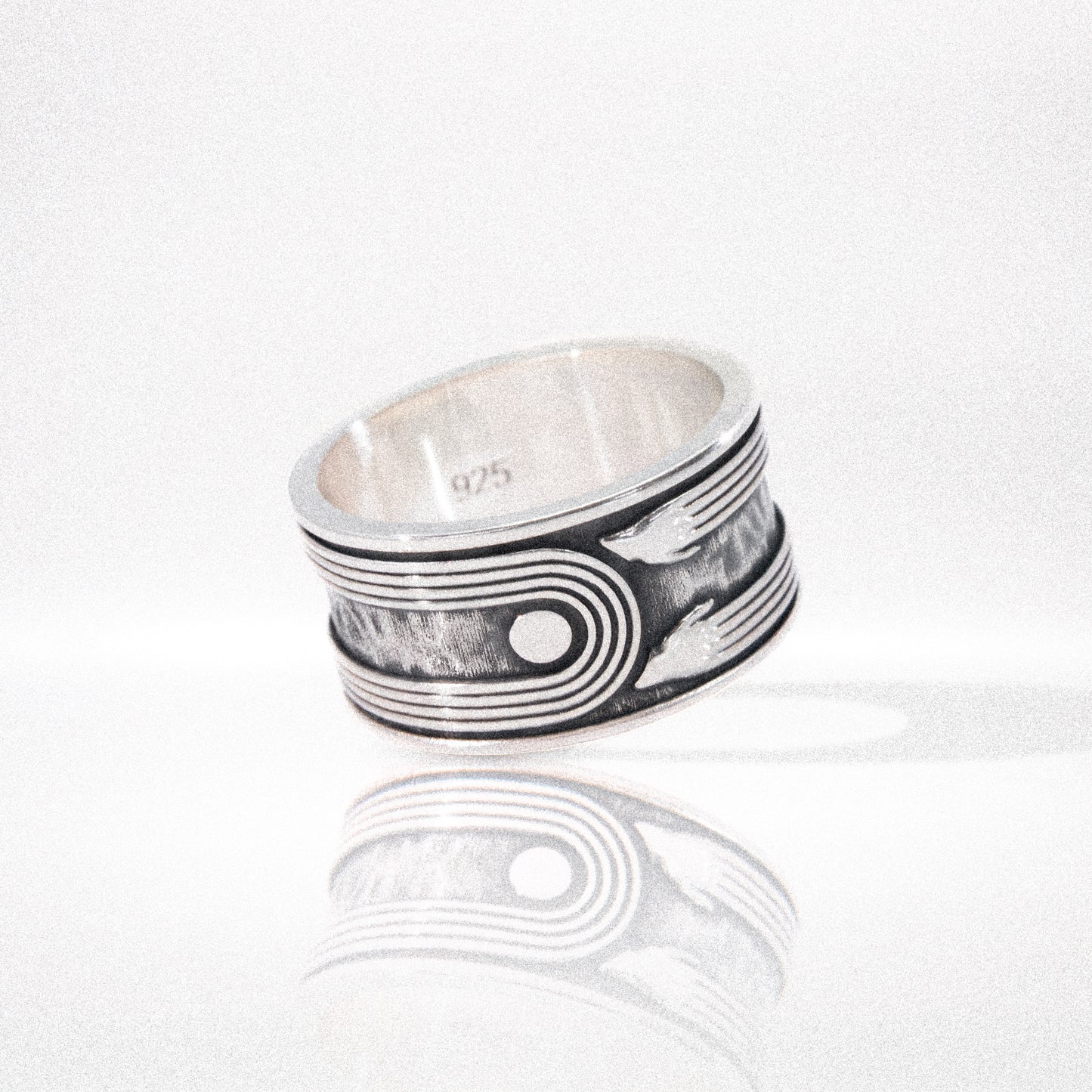 Solaque Crescent Hold handmade sterling silver ring jewellery against white background