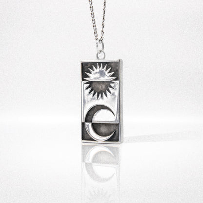 Solaque Solar Mirage handmade sterling silver pendant jewellery against white background