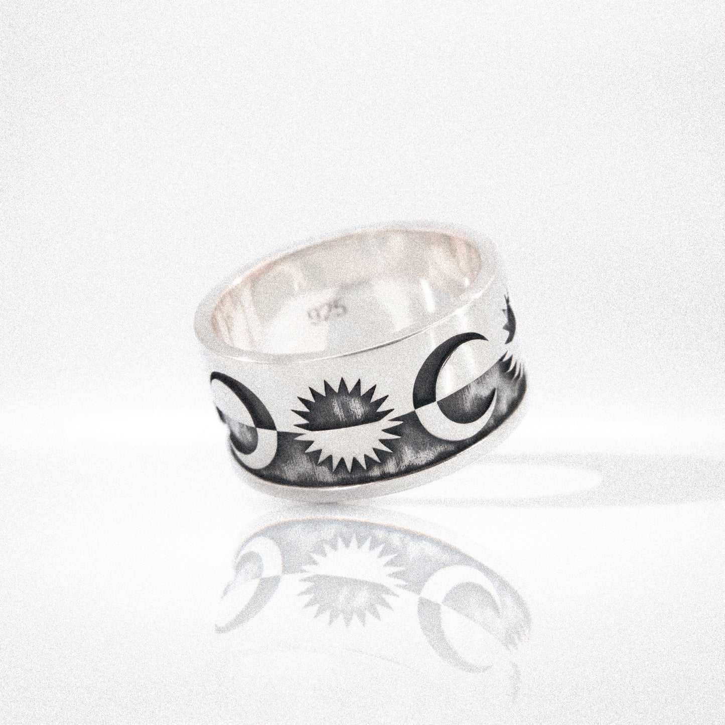 Solaque Solar Mirage handmade sterling silver ring jewellery on white background