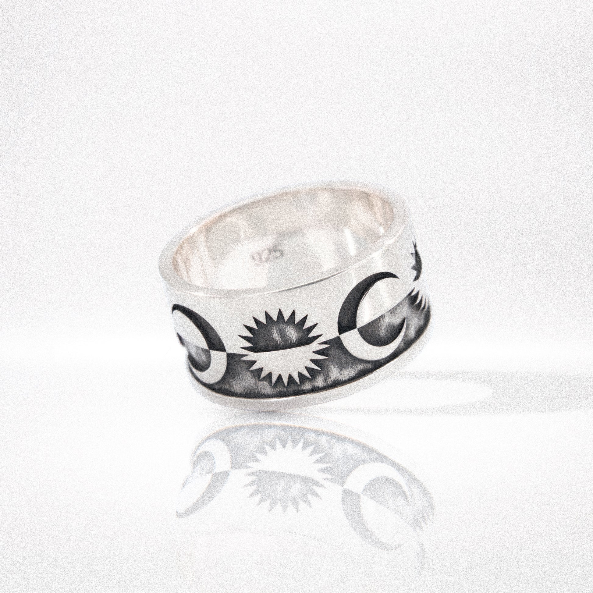 Solaque Solar Mirage handmade sterling silver ring jewellery on white background