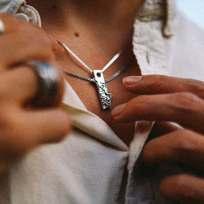 Solaque Tidal Motion handmade sterling silver pendant jewellery wearing around neck