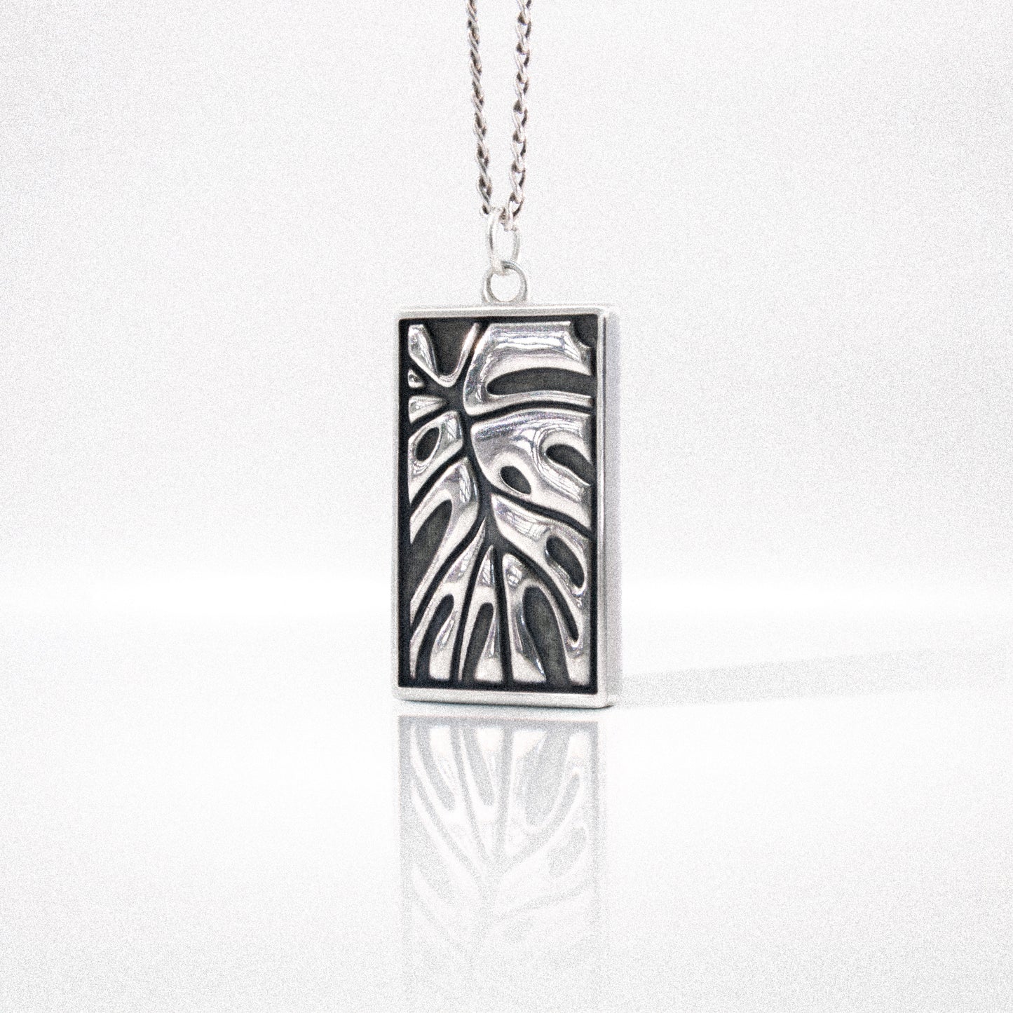 Solaque Veins of Monstera handmade sterling silver pendant jewellery on white background