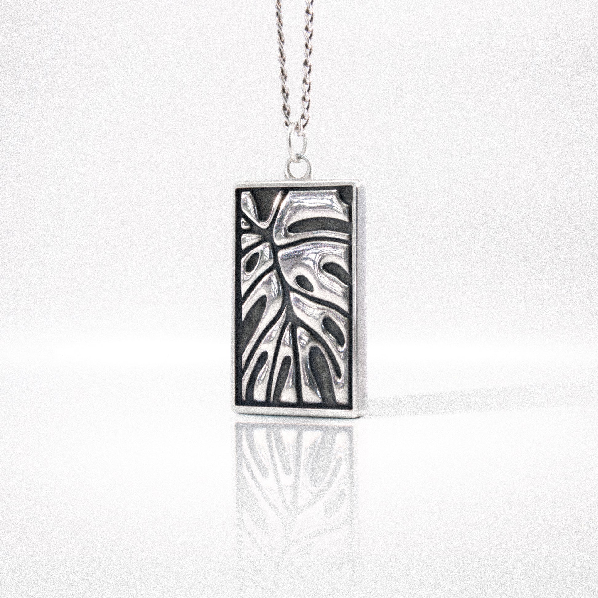 Solaque Veins of Monstera handmade sterling silver pendant jewellery on white background