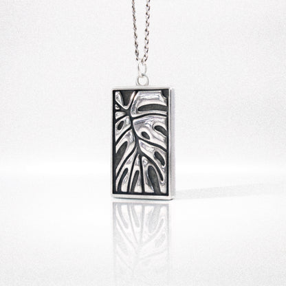 Solaque Veins of Monstera handmade sterling silver pendant jewellery on white background