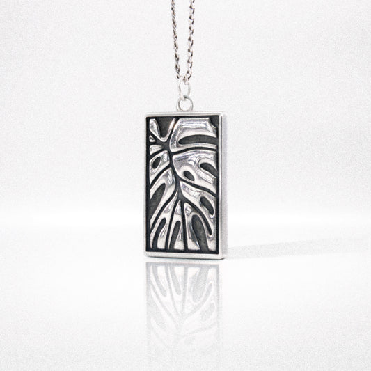 Solaque Veins of Monstera handmade sterling silver pendant jewellery on white background