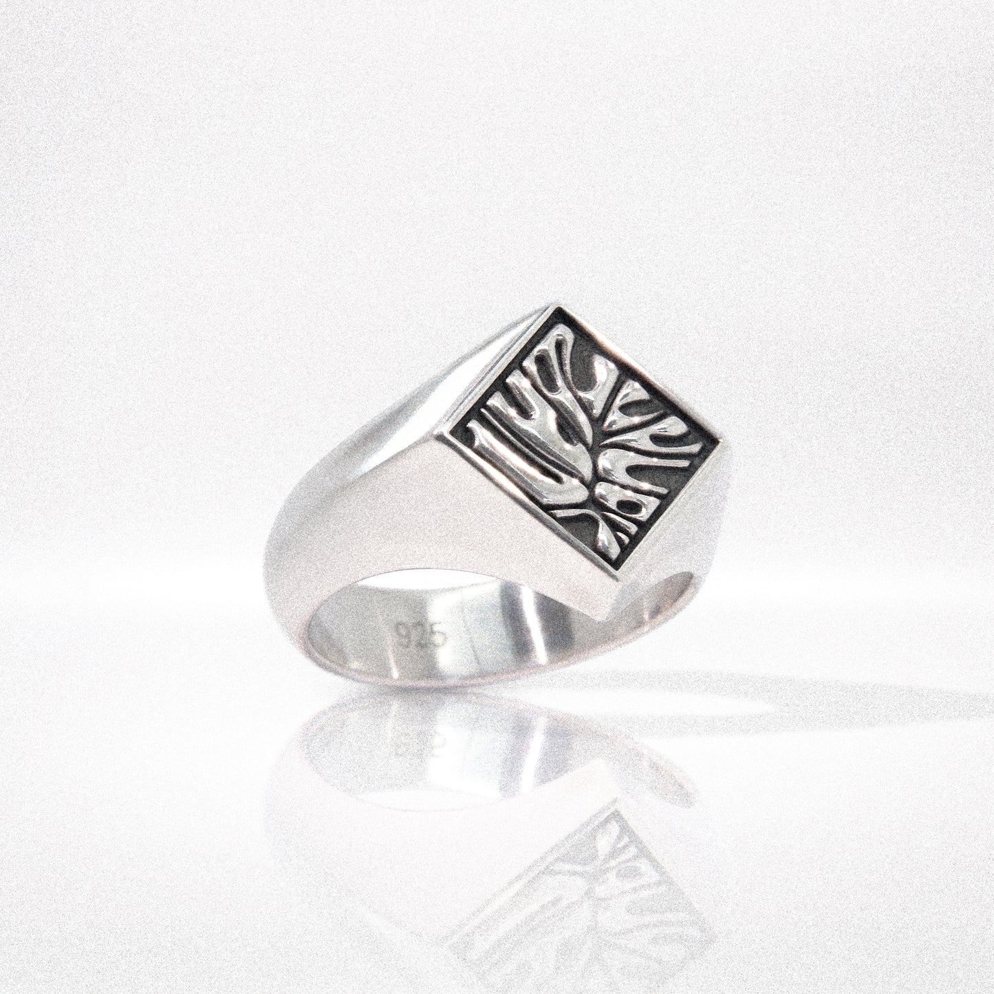 Solaque Veins of Monstera handmade sterling silver ring jewellery on white background
