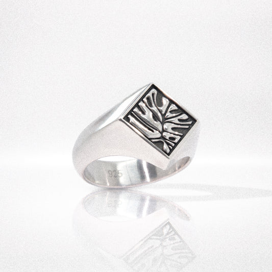 Solaque Veins of Monstera handmade sterling silver ring jewellery on white background